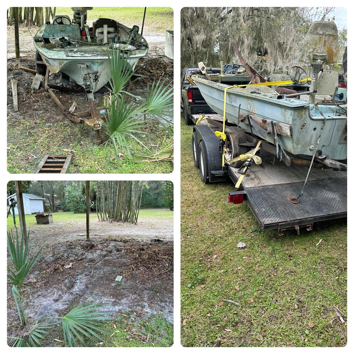 A photo of a boat before and after it was removed from a field.