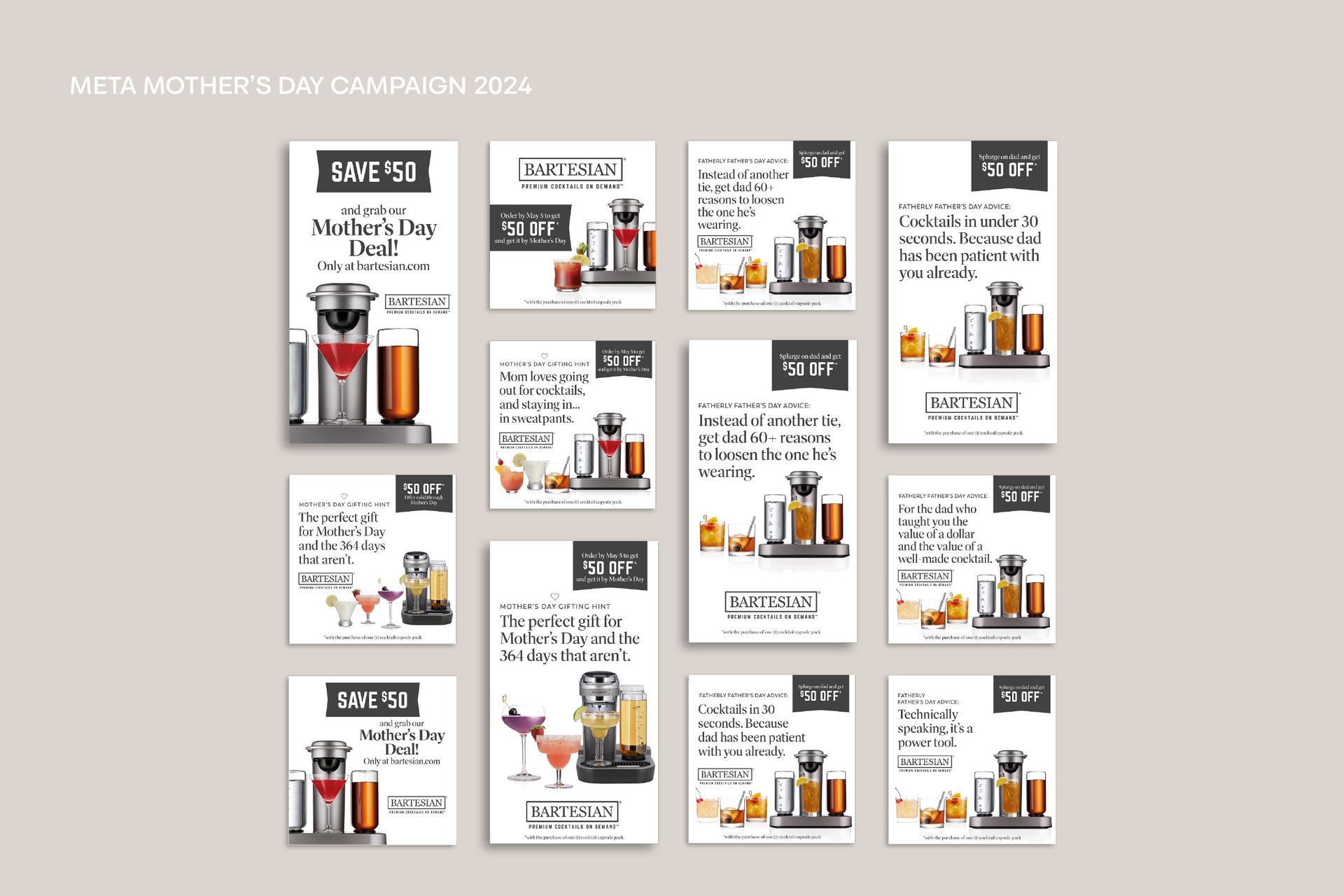Meta ads and stories for Mother's Day campaign. 