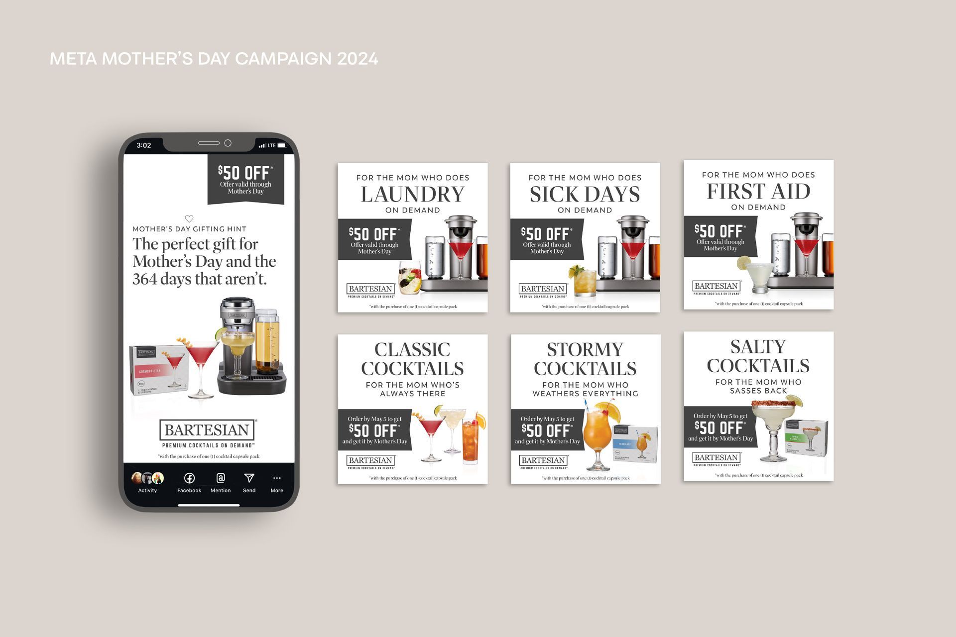 Meta ads and stories for Mother's Day campaign. 