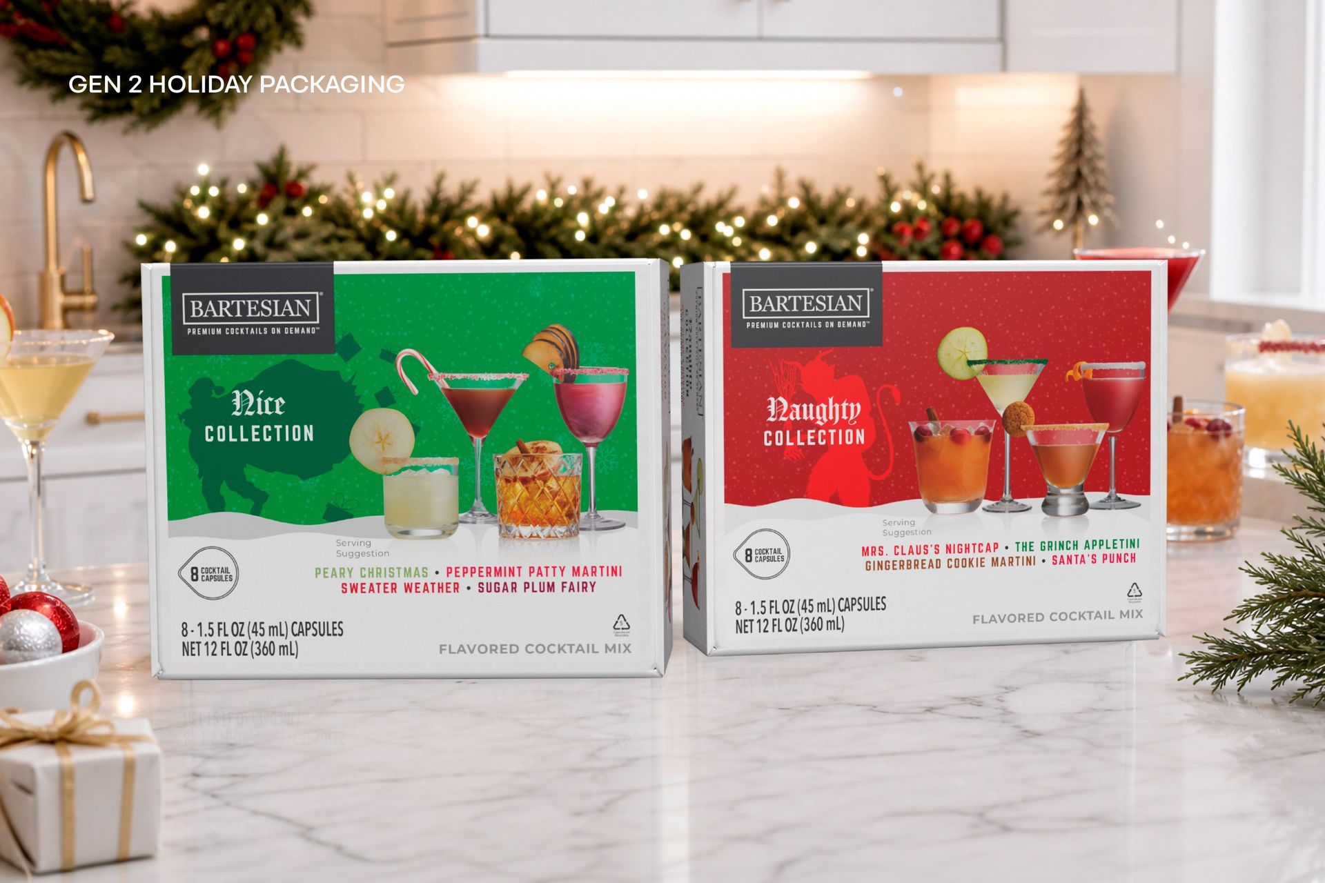 8 pack cocktail capsule packaging system re-design - seasonal - Christmas