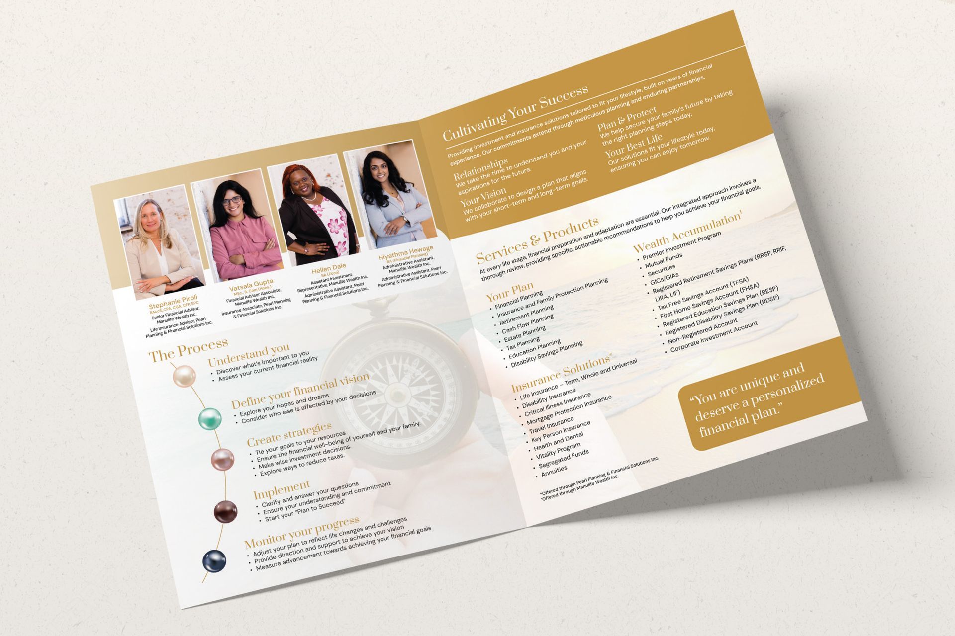 Custom brochure and branding design for financial advisor business.
