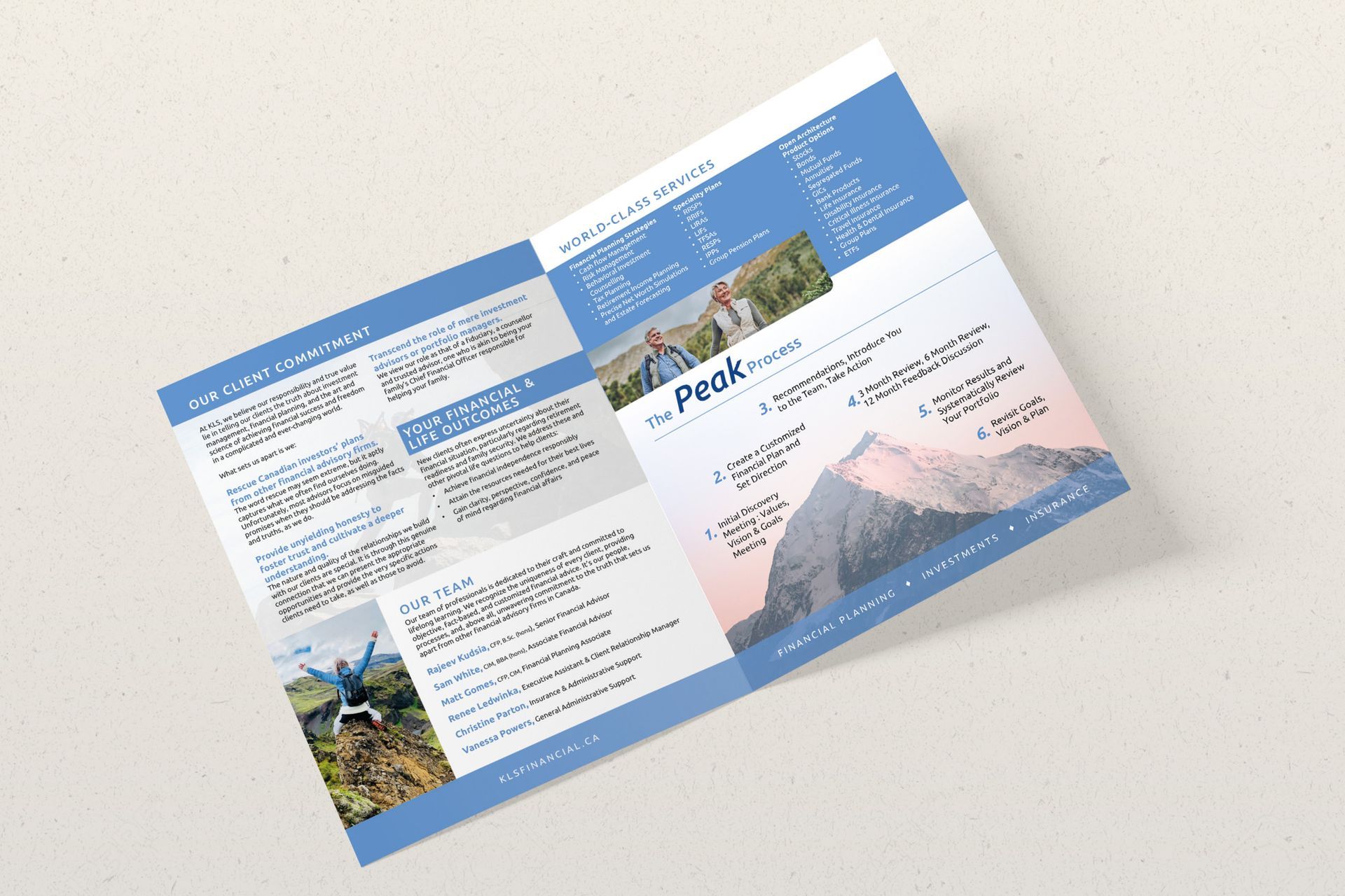 Brochures and branding design for financial advisor business.