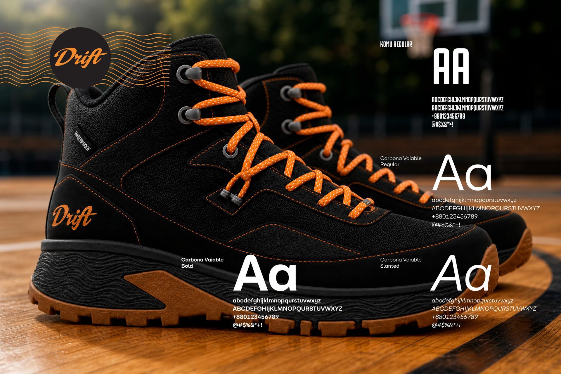 Drift footwear branding elements - typography