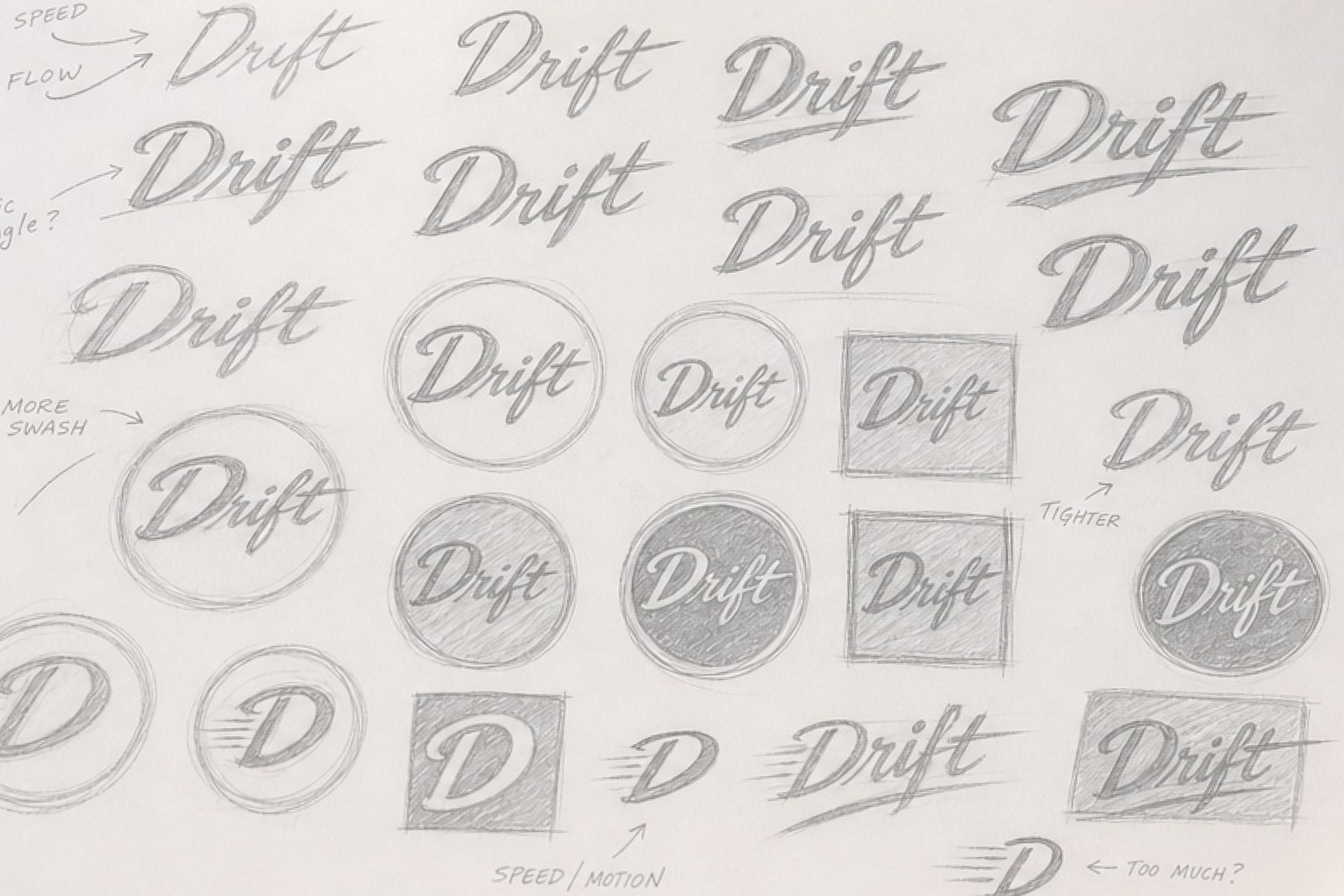 Drift footwear branding, creative exploration sketches