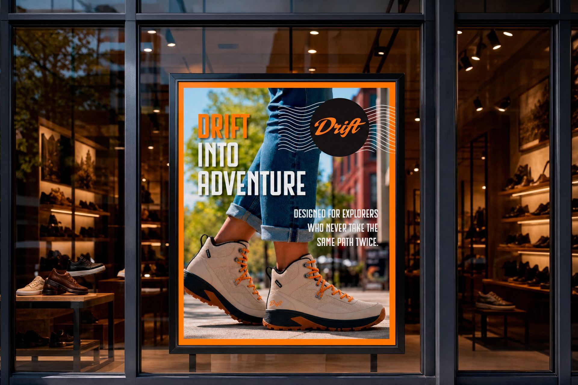Drift footwear, boot design, product design, billboard design