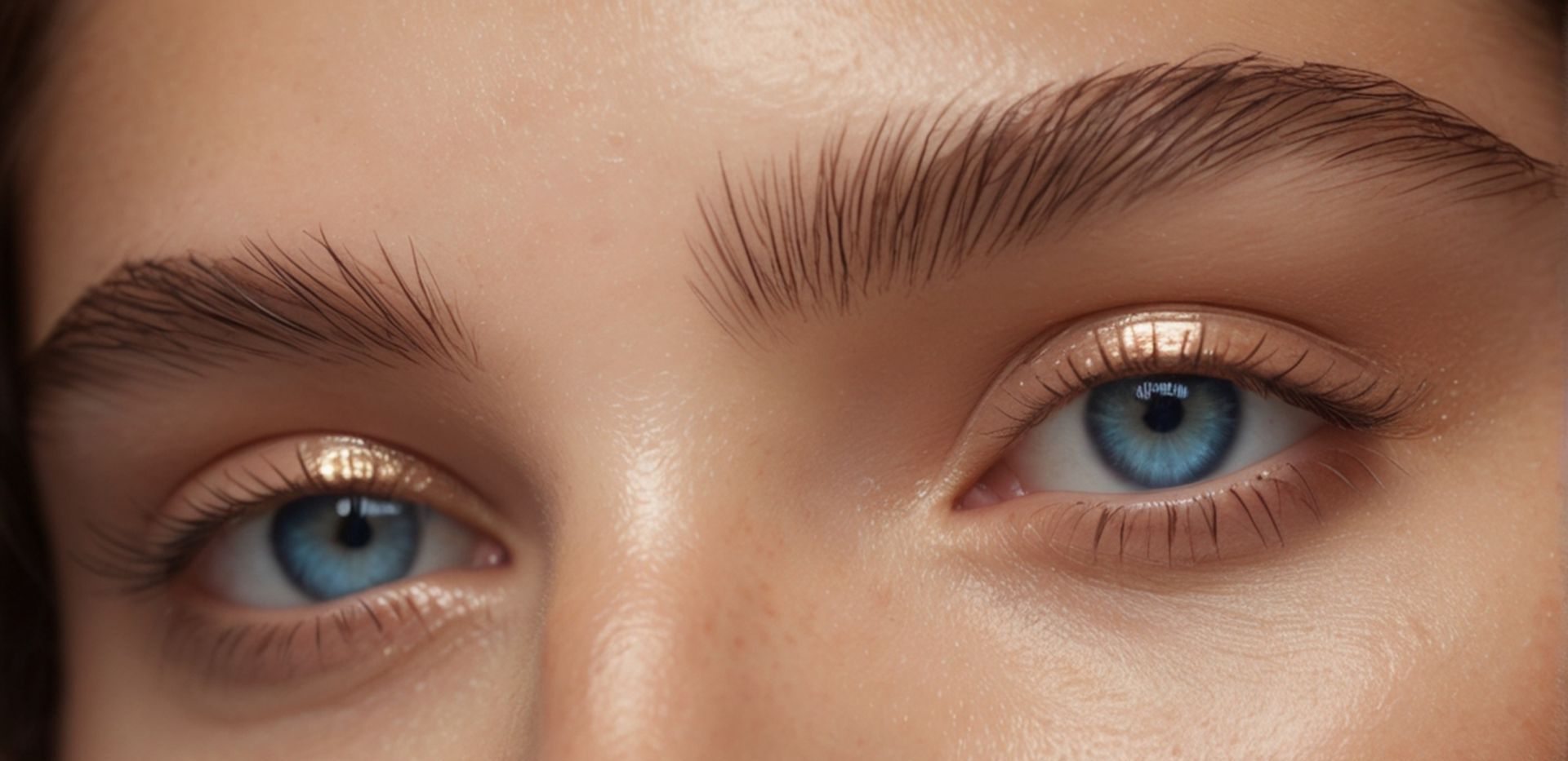 Eine Nahaufnahme der blauen Augen und Augenbrauen einer Frau.