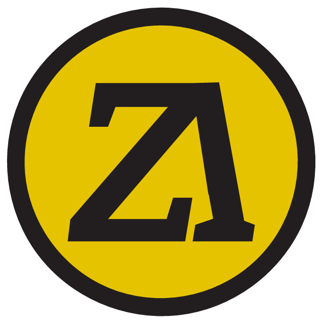 Logotipo circular amarillo con borde negro y una letra Z estilizada en negro en el centro.