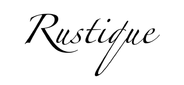 "Rustique" in elegant script. Black text on a white background.