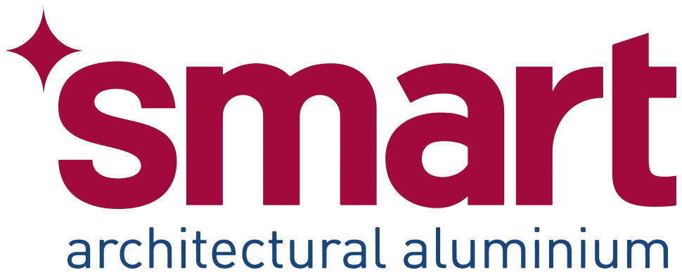 Logo of Smart Architectural Aluminium, with "smart" in burgundy and a star, and "architectural aluminium" in blue.