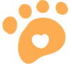 Orange paw print with a white heart-shaped center