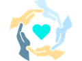 Interlocking colorful hands encircle a teal heart, symbolizing care and unity