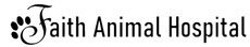 Faith Animal Hospital logo with black paw print and stylized text on a white background