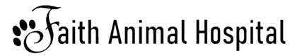Faith Animal Hospital logo with black paw print and stylized text on a white background