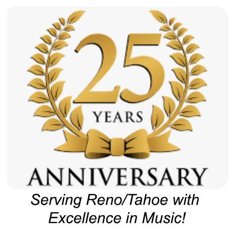 Gold emblem for 25th Anniversary and slogan for Pacific Mist Music