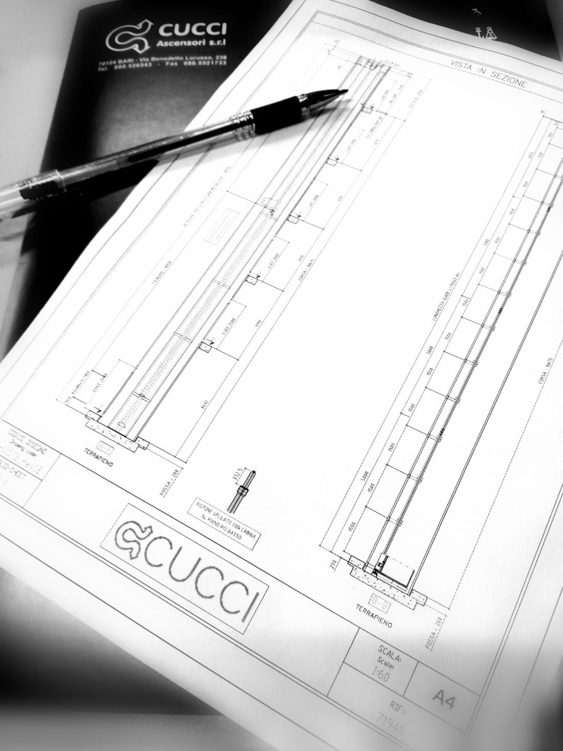 piantina di  un progetto di costruzione di ascensori a Bari