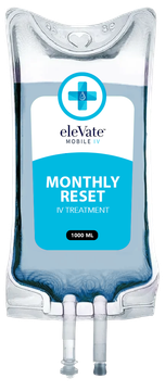 A bag of monthly reset is sitting on a table.