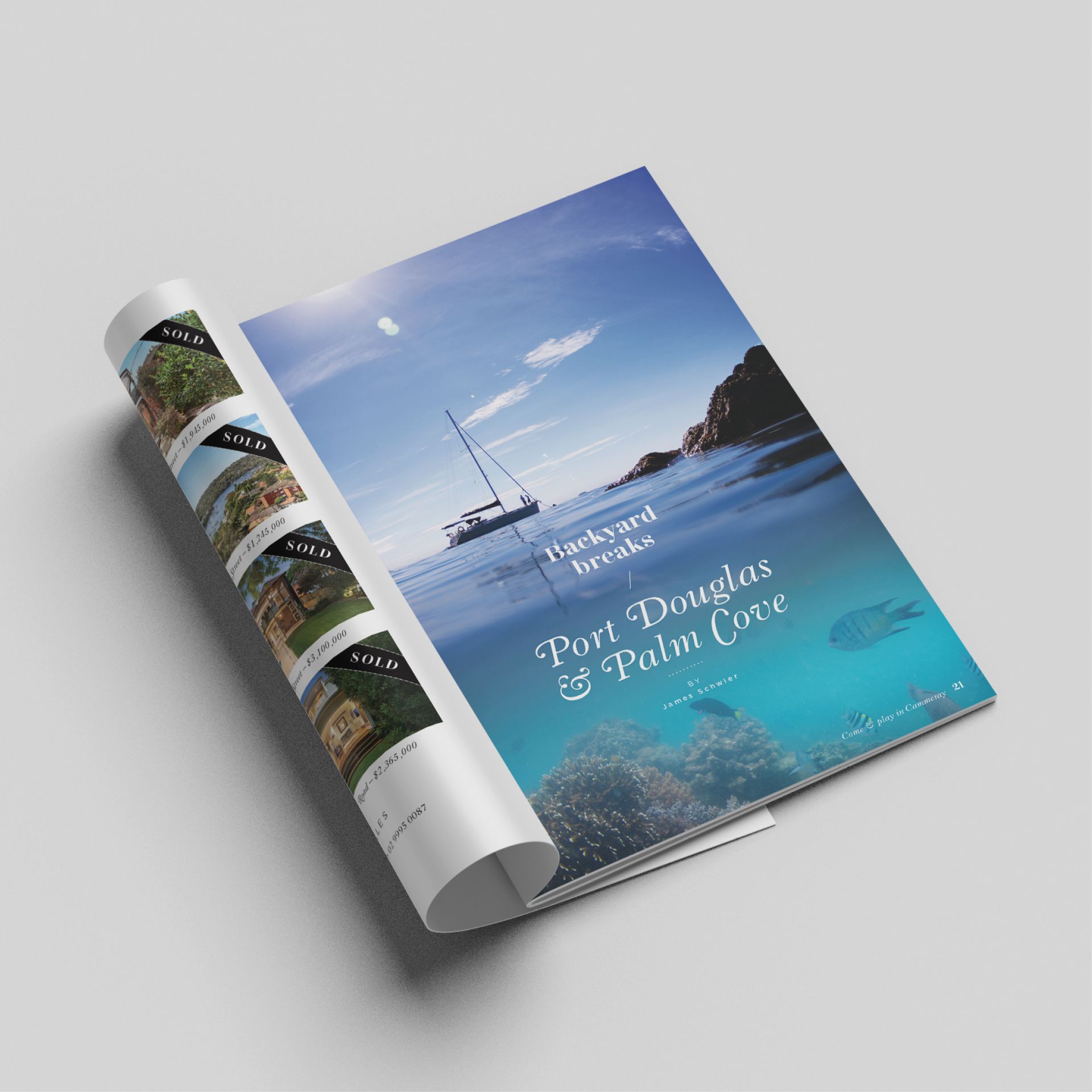 2062 Magazine page featuring an image of a sailboat on clear blue waters, designed by The End Creative Agency in Sydney