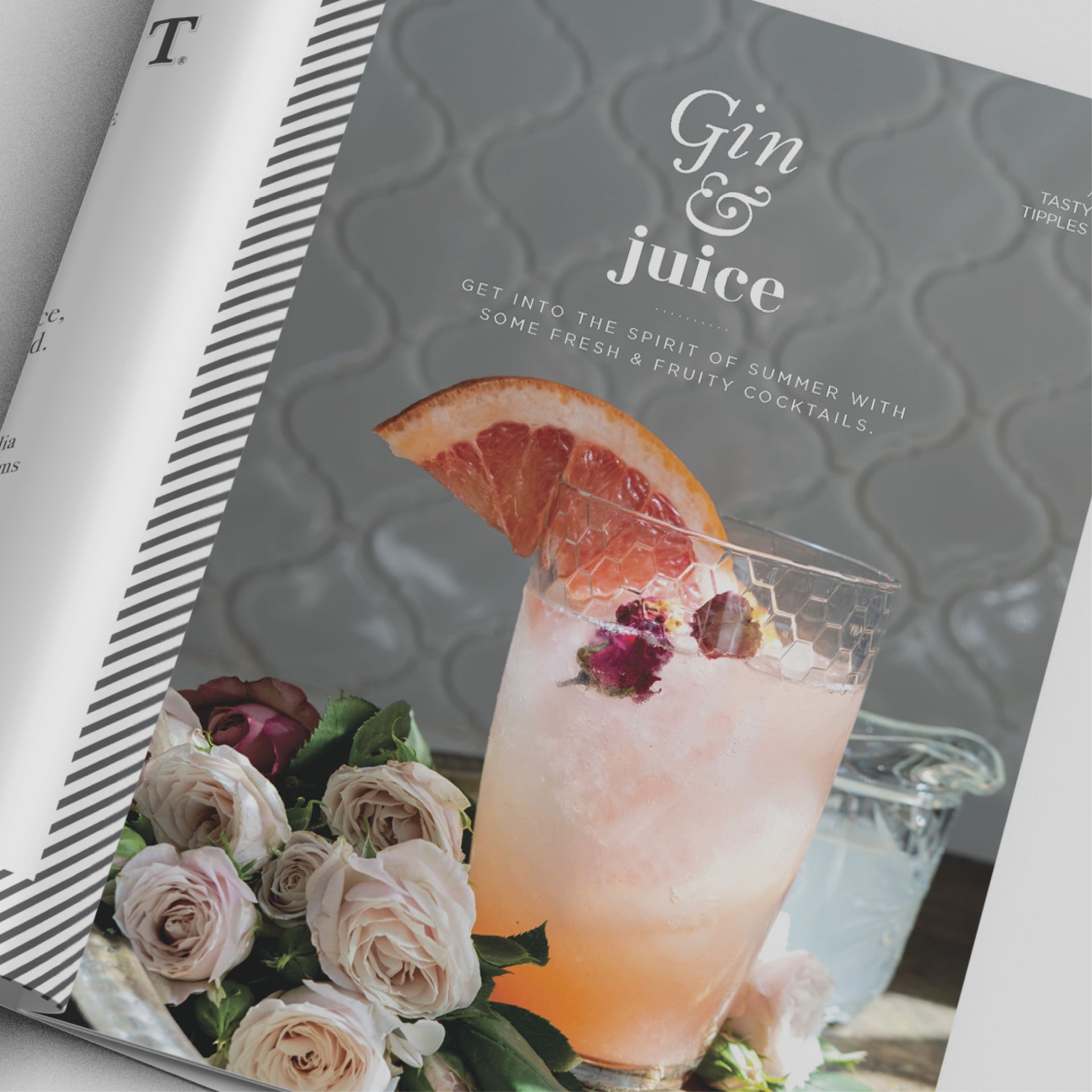 Close-up of a gin cocktail featured in the 'Gin & Juice' section of 2062 Magazine, designed by The End Creative Agency in Sydney