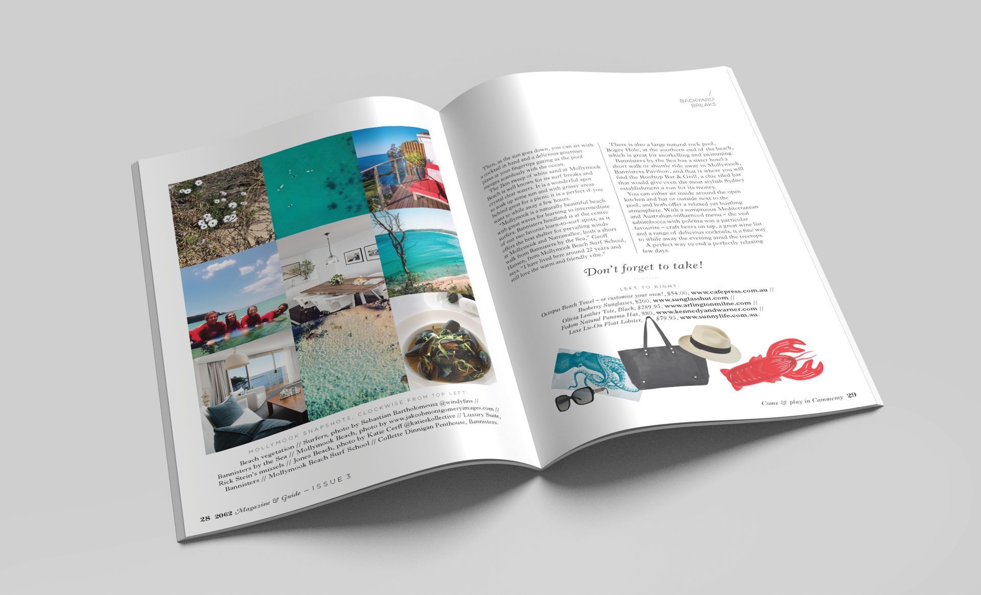 2062 Magazine spread showcasing beach scenes, designed by the graphic design agency The End Creative Agency in Sydney for Cammeray and surroundings