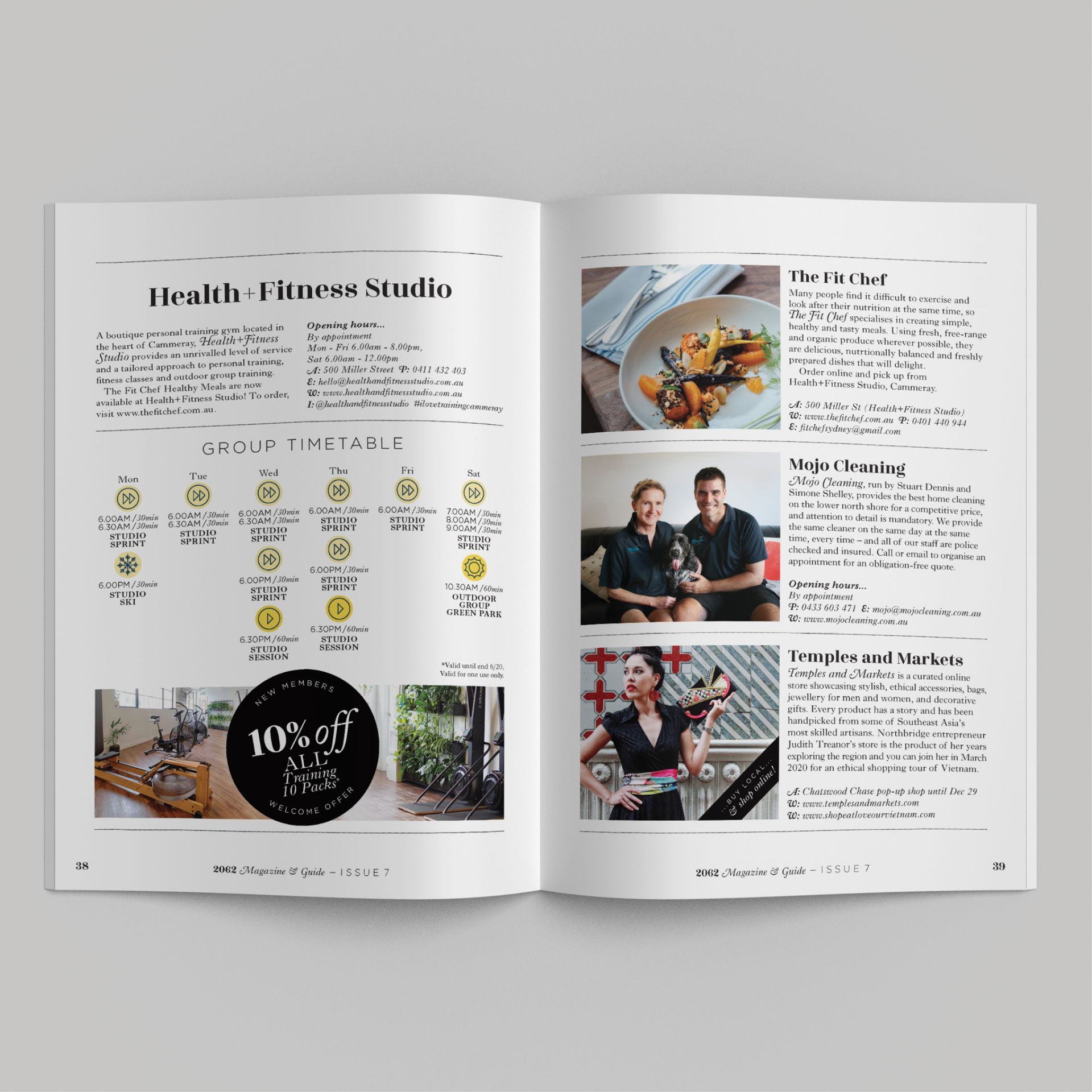 2062 Magazine page showcasing local Cammeray businesses, designed by the graphic design agency The End Creative Agency in Sydney for Cammeray and surroundings