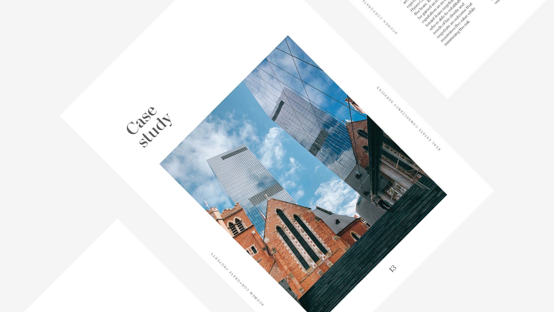 Case study page for Acumen Corporate Property, showcasing corporate real estate buildings in Australia.