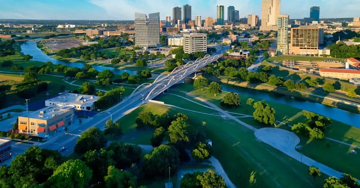 Fort Worth Texas skyline aerial view home renovation dumpster rental