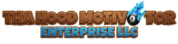 THA HOOP MOTORS ENTERPRISE LLC logo in brown and blue with a flame graphic