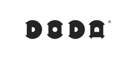 Black “DODA” logo with bold stylized letters on a white background