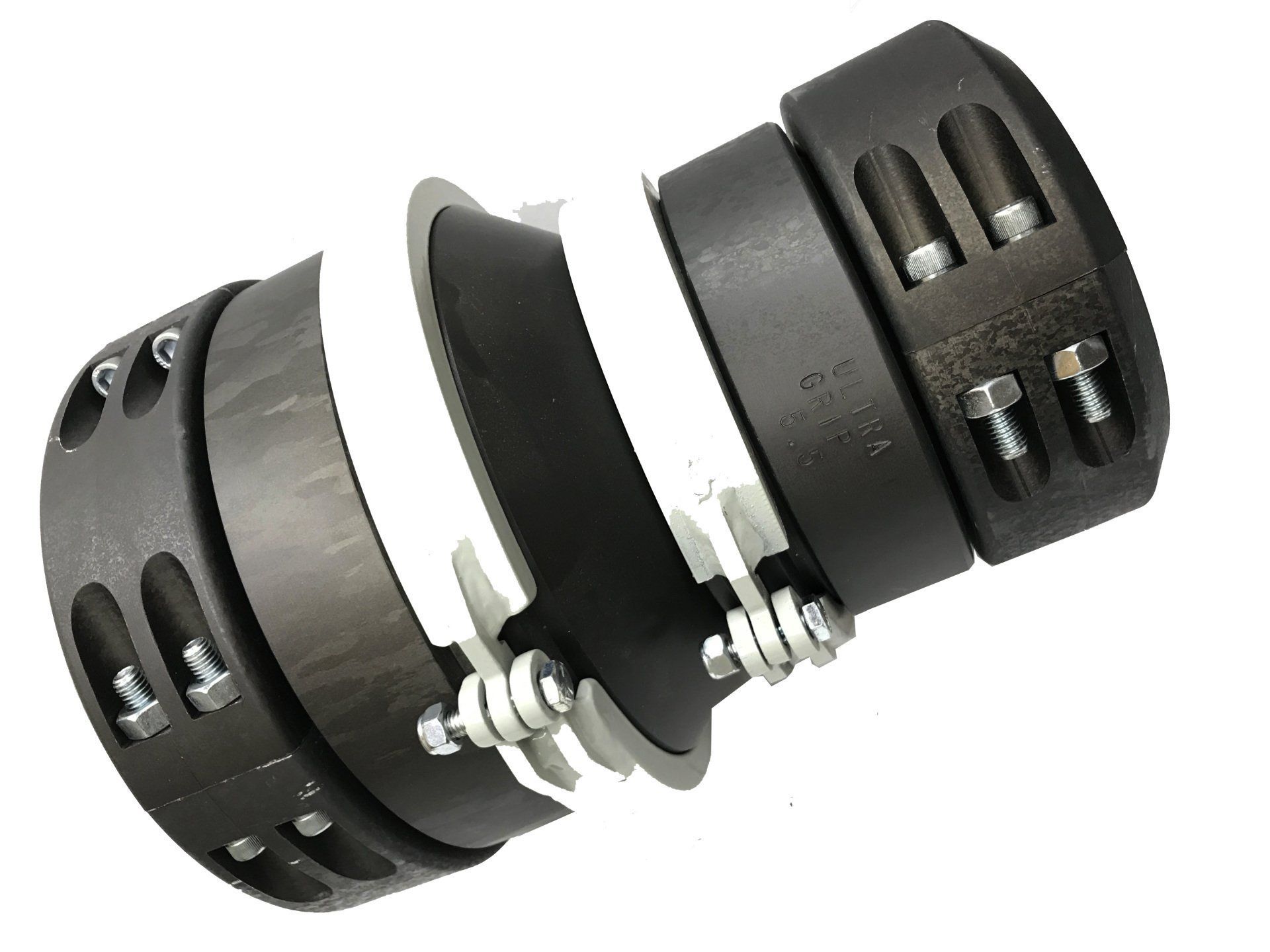 Exploded view of a black cylindrical mechanical assembly with springs and screws