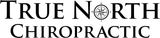 The logo for true north chiropractic has a compass on it.