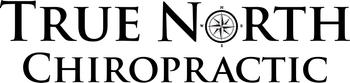 The logo for true north chiropractic has a compass on it.