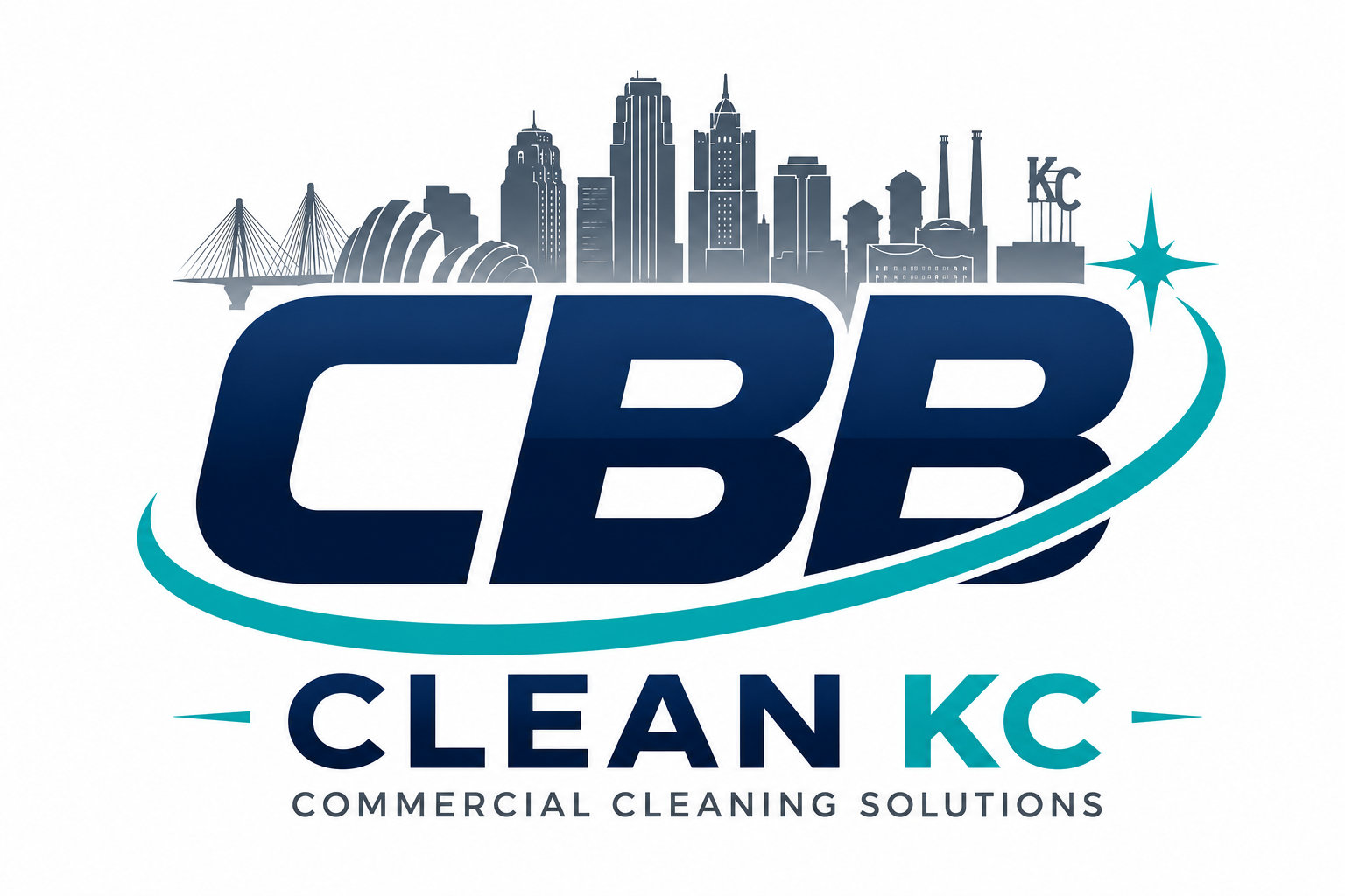 CBB Clean KC logo with city skyline and “Commercial Cleaning Solutions” text