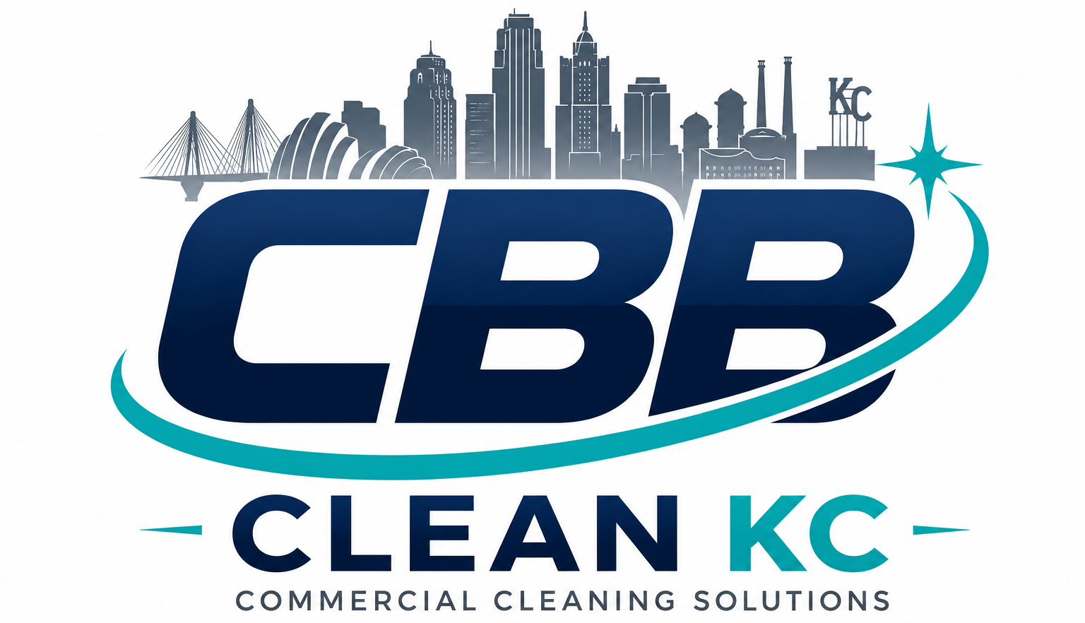 CBB Clean KC commercial cleaning solutions logo with blue skyline and star graphic
