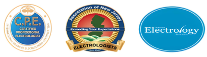Three logos on a white background that says, certified professional electrolysis, electrologists association of new jersey, and american electrology association
