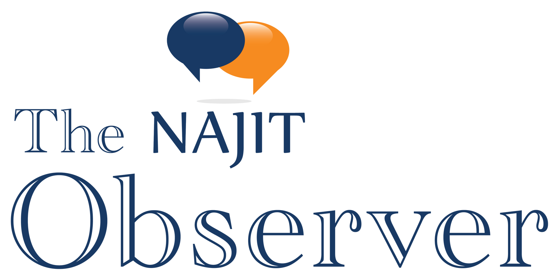 NAJIT logo with stylized blue and orange speech bubbles between large gray letters T and O