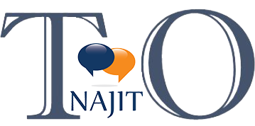 NAJIT logo with large gray T and O and blue-orange speech bubbles above the word NAJIT