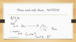 Whiteboard with handwritten notes, equations, and a small graph under the heading “Then and only then…NOTES!”