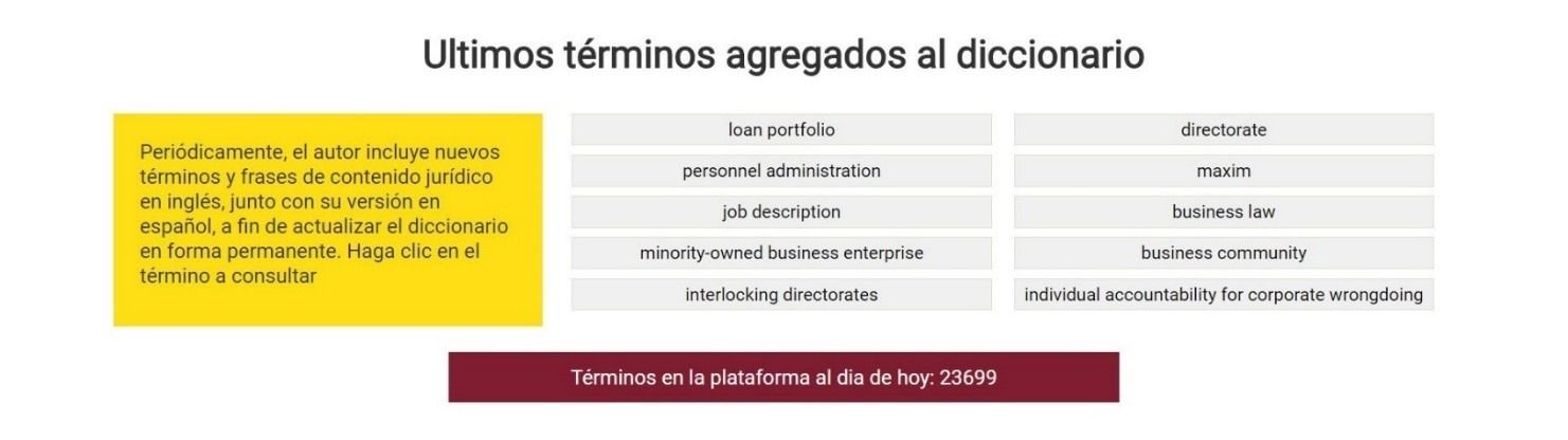 Spanish slide with yellow note, dictionary terms table, and a maroon button below.