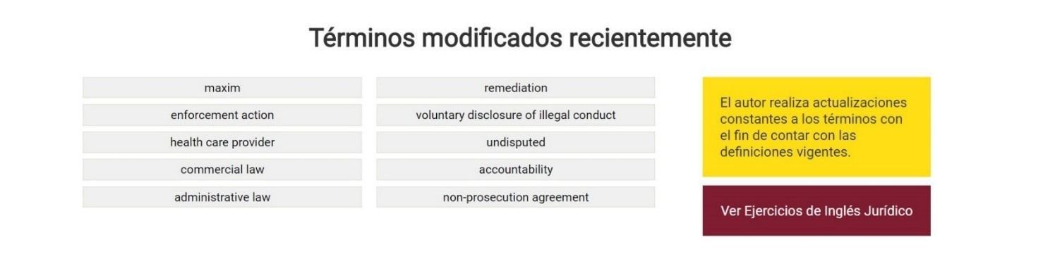 Spanish “Términos modificados recientemente” screen with a table and yellow/red warning boxes