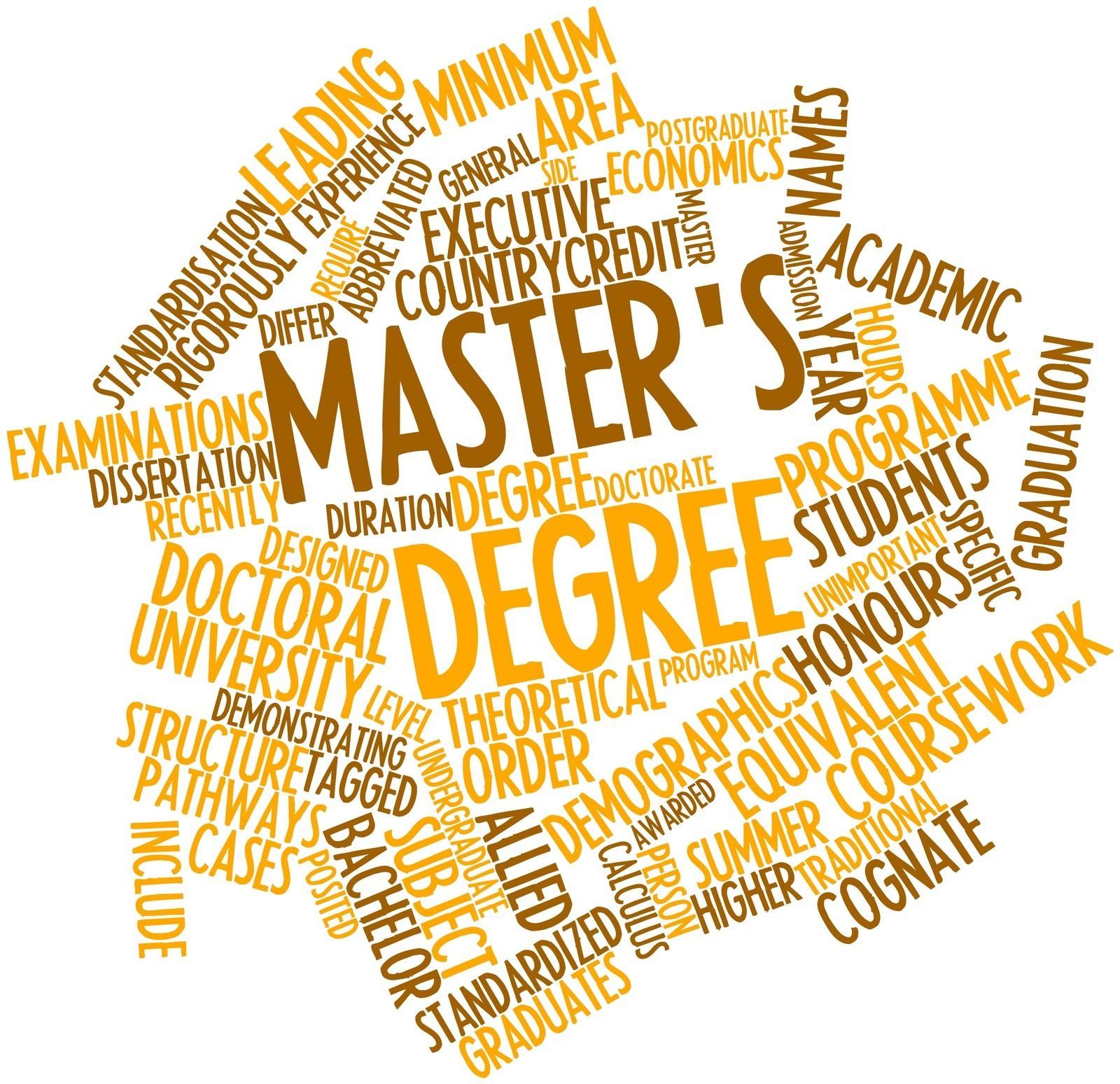 Orange academic word cloud with “Master’s Degree” and related education terms