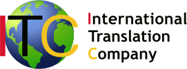 International Translation Company logo with globe and bold ITC initials in red, black, and yellow