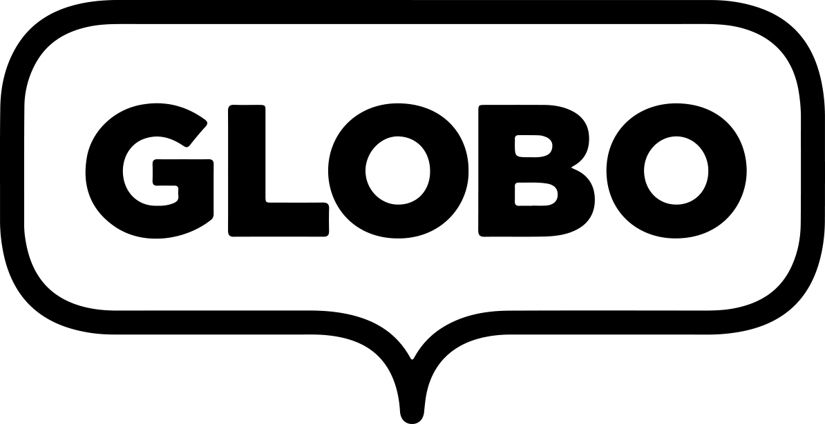 Black outlined speech bubble with the word “GLOBO” in bold black letters inside.