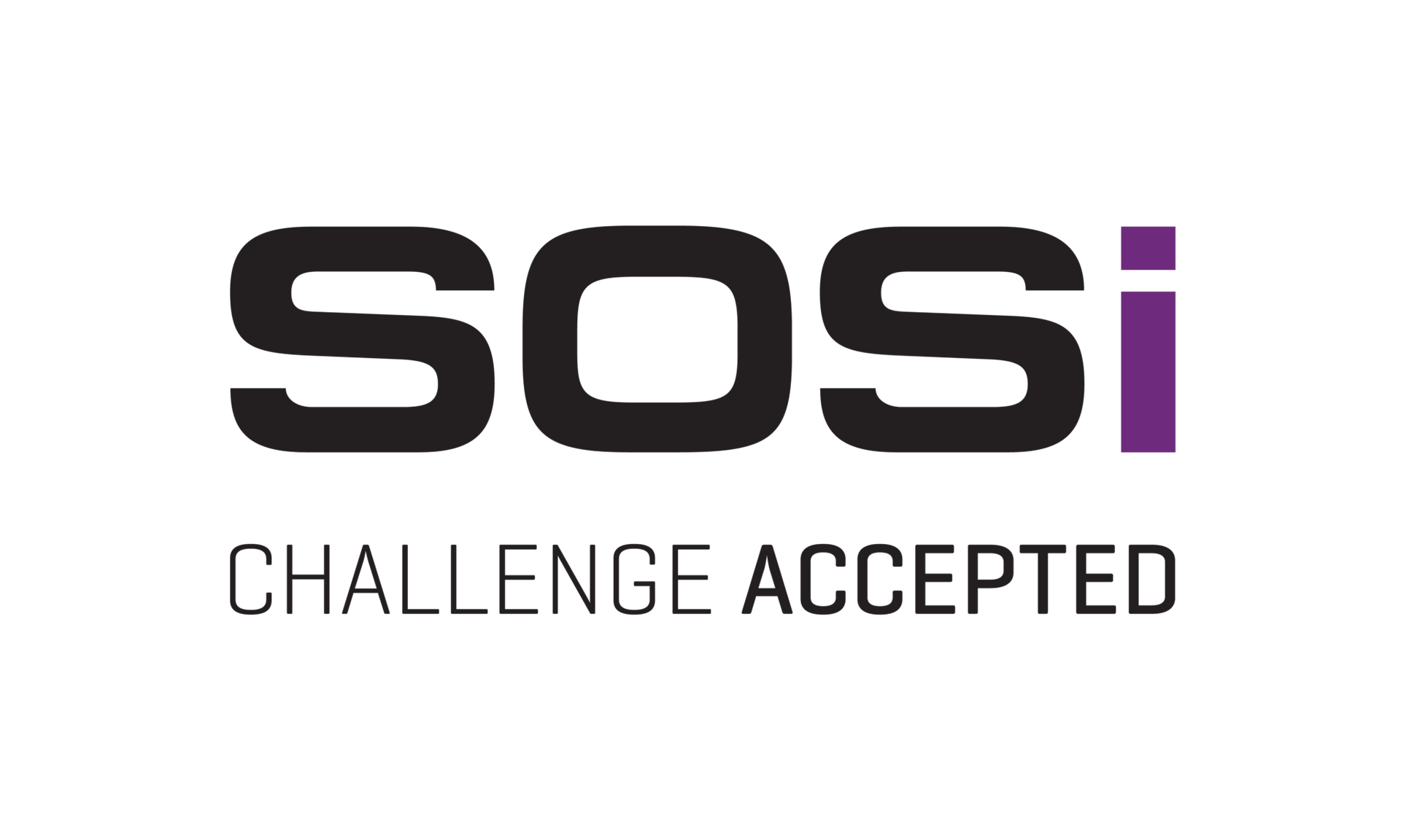 SOSI logo with “CHALLENGE ACCEPTED” in black and purple text on a white background