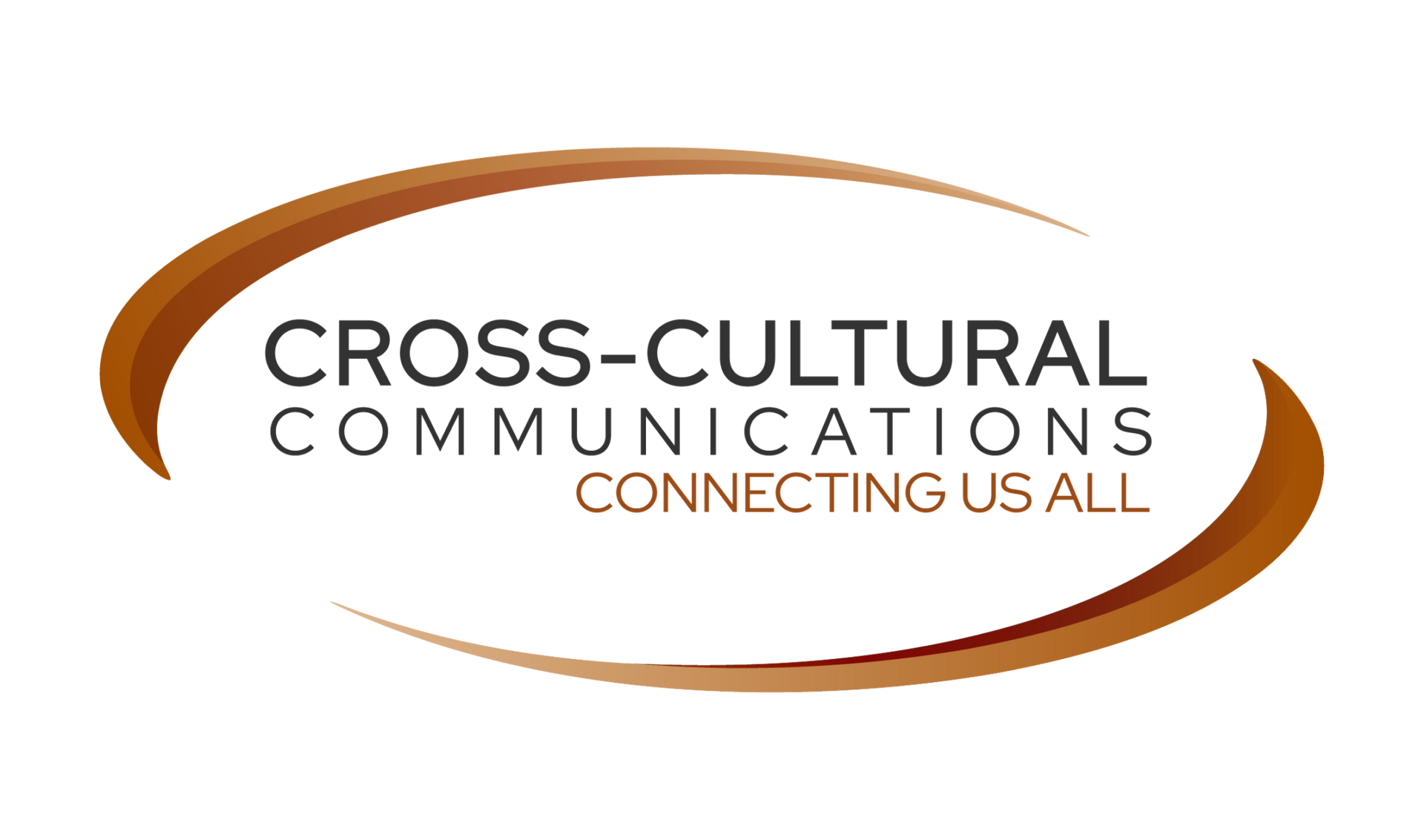 Cross-Cultural Communications logo with brown and orange swooshes and the tagline “Connecting Us All”