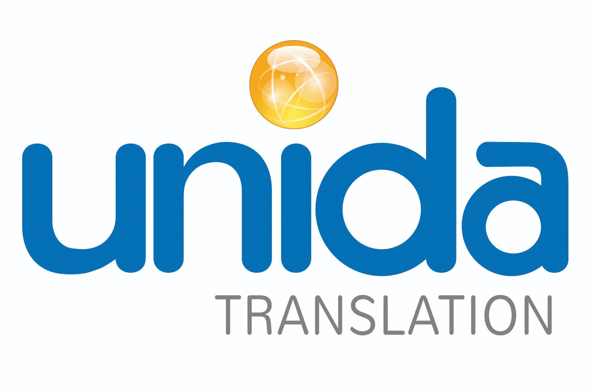 Unida Translation logo in blue and gray with a yellow globe icon above the text