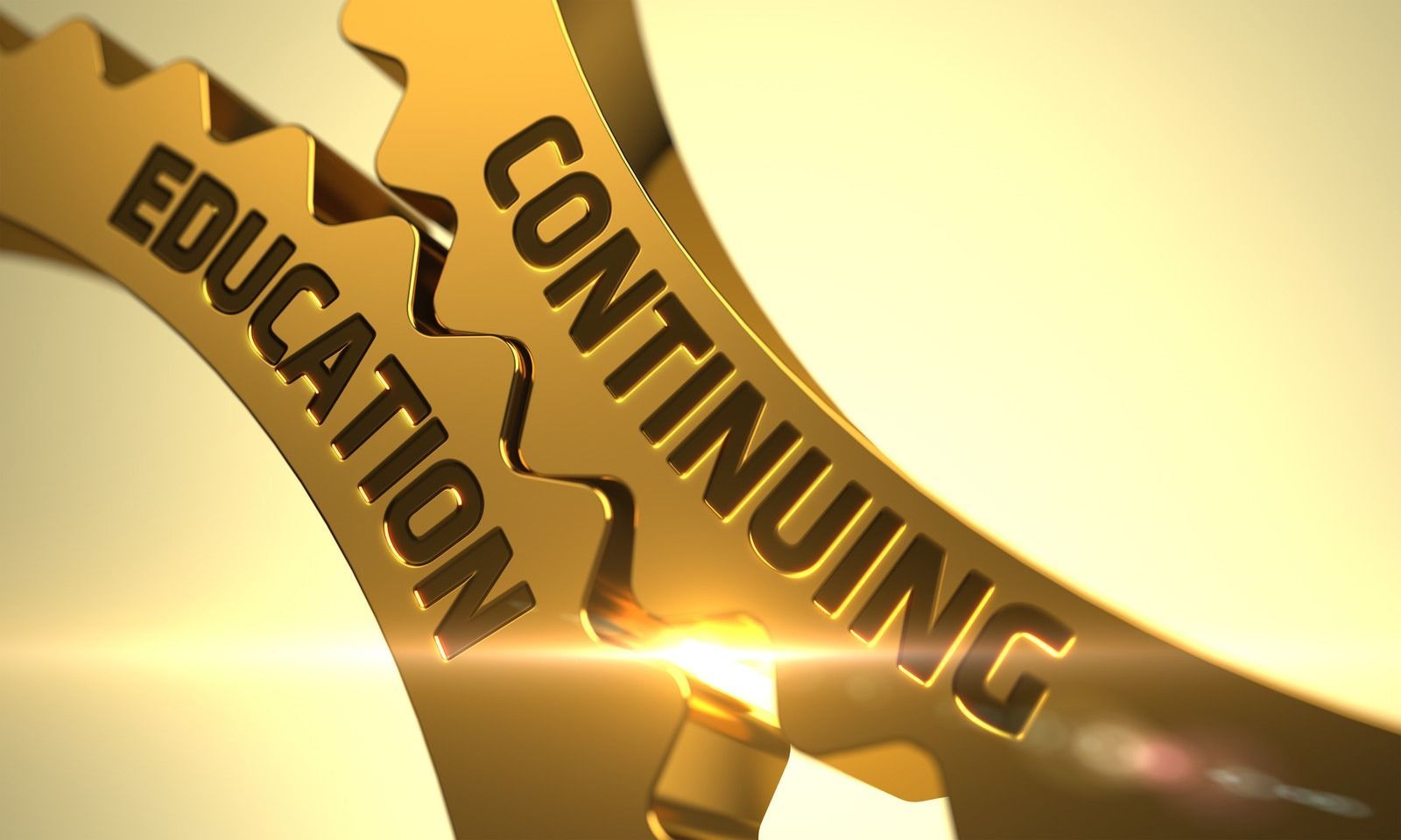 Gold ribbons with the words “EDUCATION” and “CONTINUING” against a bright background