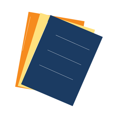 Stack of colorful notebooks with a dark blue cover on top and white lines