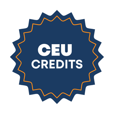 Blue CEU Credits badge with orange outline and white text
