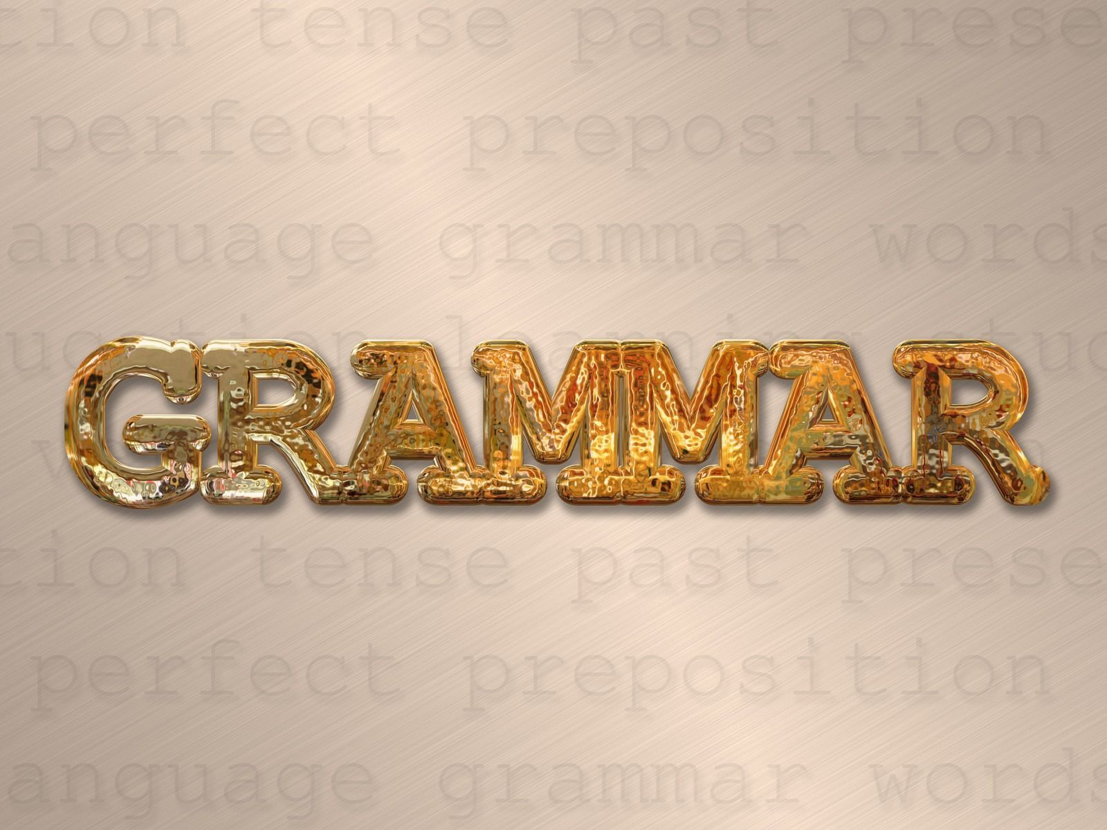 Gold glitter text reading “GRAMMAR” on a pale background with faint word patterns.