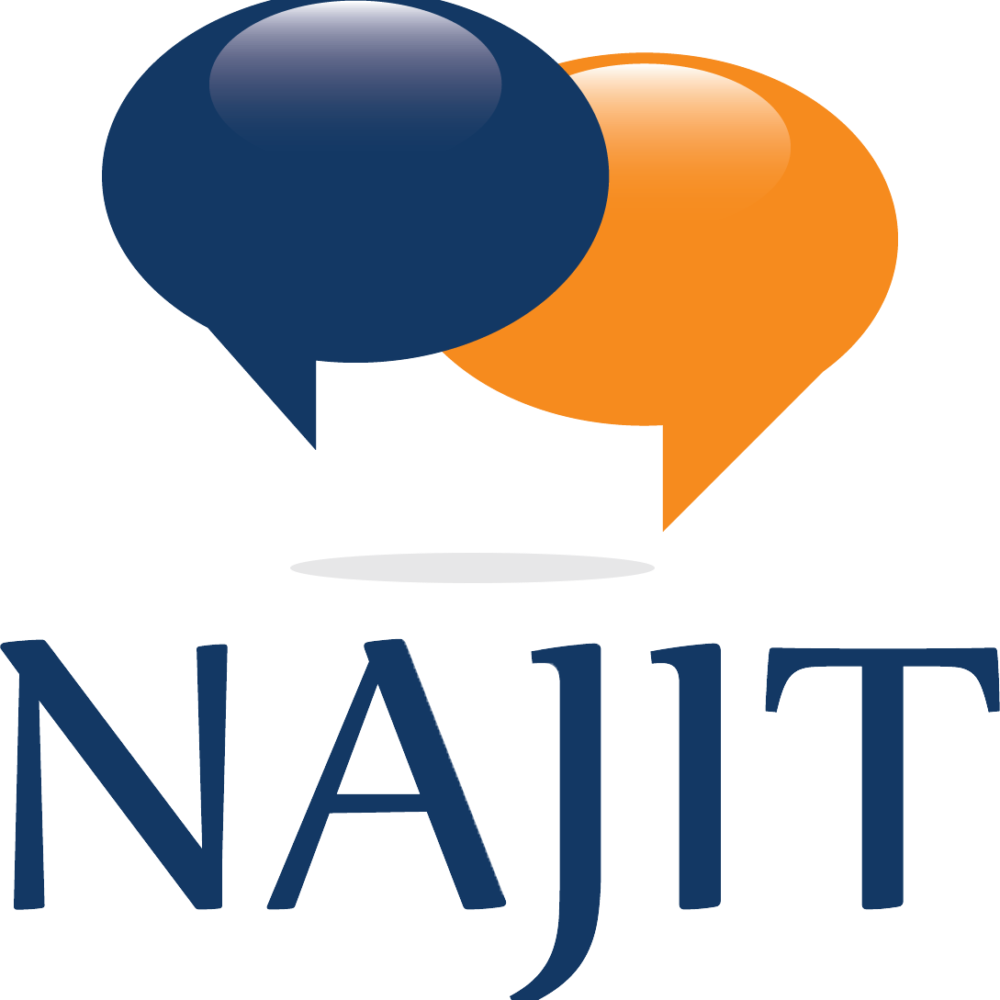 NAJIT logo with overlapping blue and orange speech bubbles above the word NAJIT